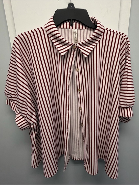 Zenana Outfitters Tops - Zenana Striped Button-Front Women's Shirt in Burgundy & White